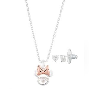Minnie Mouse Necklace & Earring (0.43 ct. t.w.)14K Gold Flash Plated Set 3 Piece